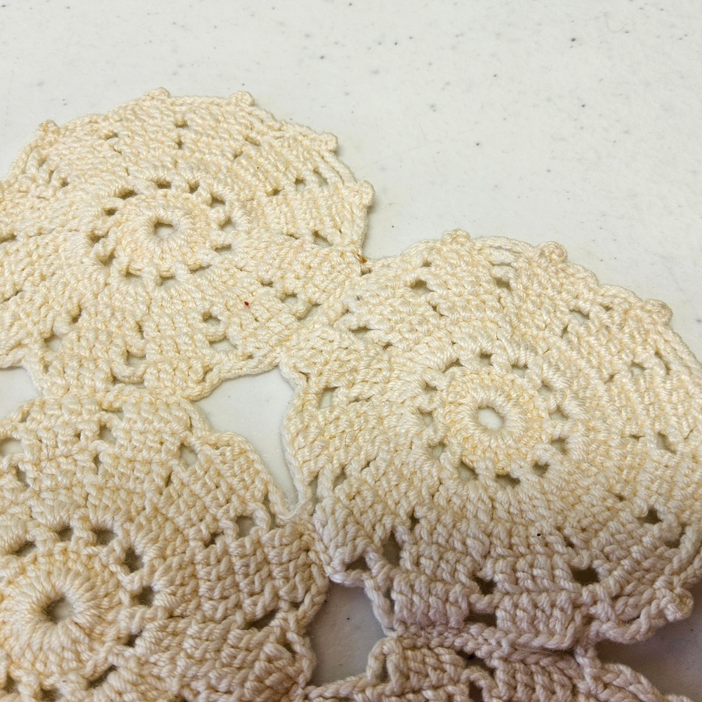 Unbranded Crochet Doily Table Runner Cream Vintage Floral Medallion 10x6 - Picture 2 of 5
